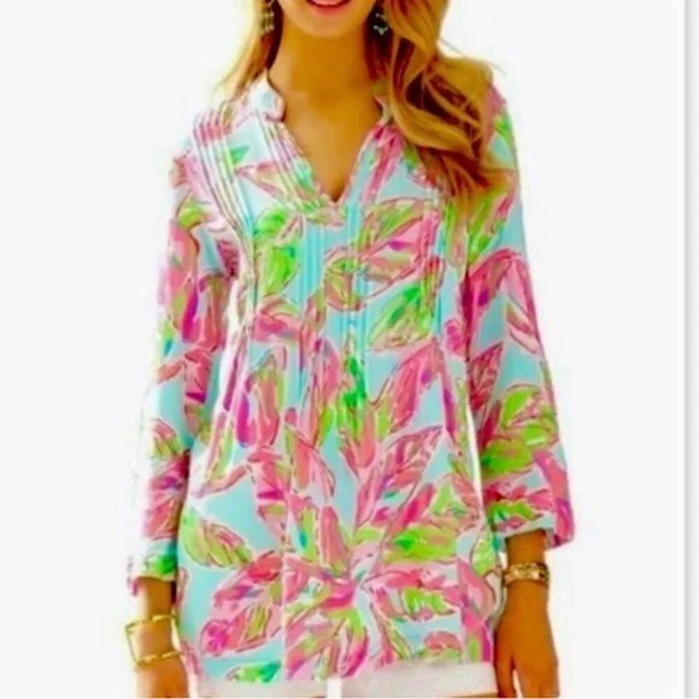New Lilly Pulitzer In The Villas Floral Dorothy Pintuck Blouse Top Small